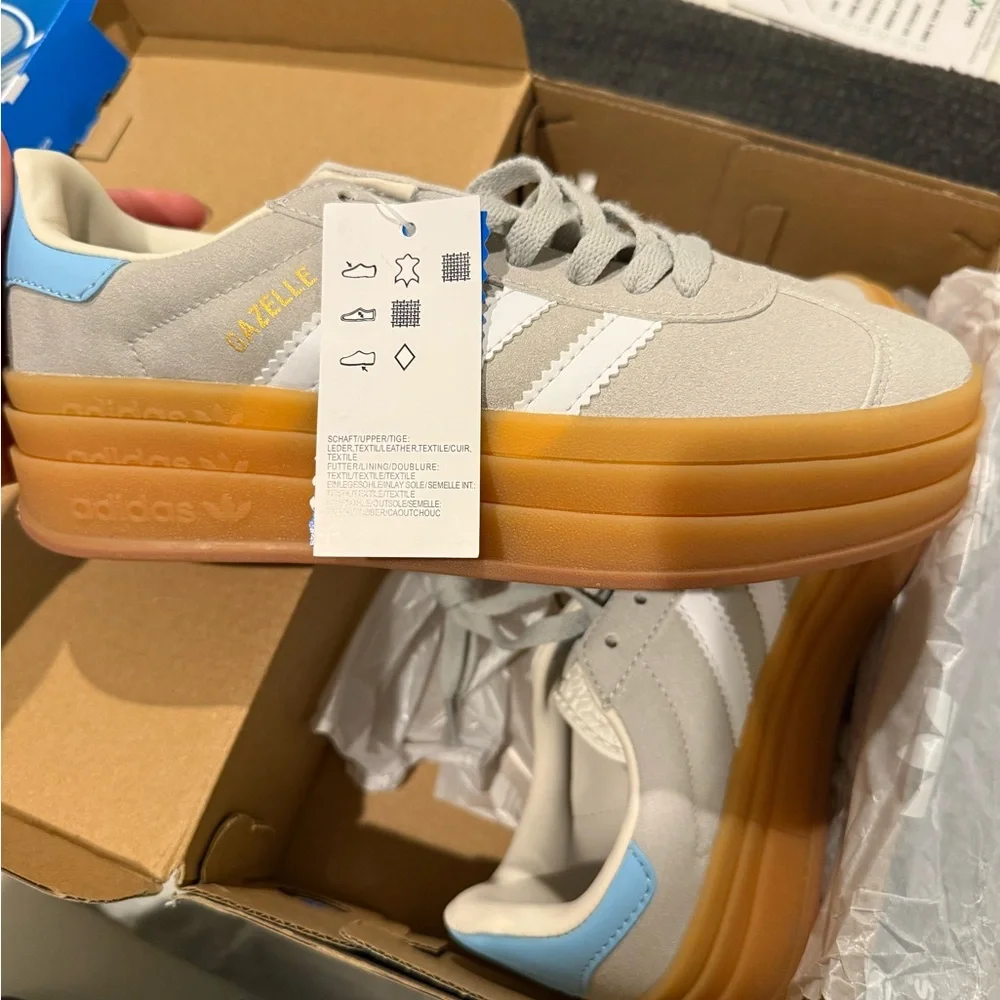 adidas Gazelle Gray and Blue Sneakers - Picture 1 of 4